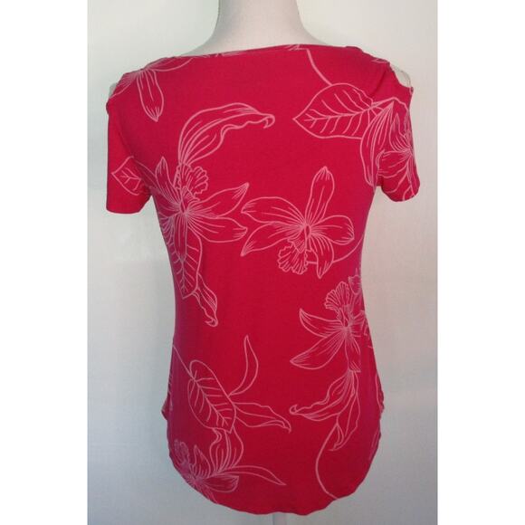 JM Collection Women's Petite Pink Floral Peek A Boo Shoulder  T-shirt Size SP - Picture 5 of 10